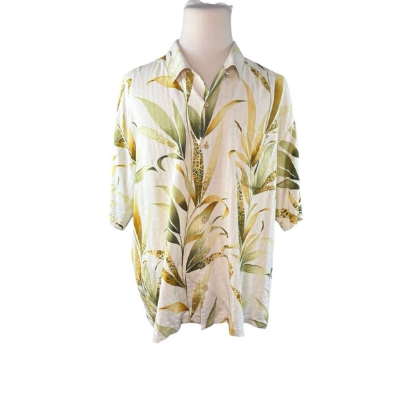*Tommy Bahama Hawaiian Silk Shirt Mens Size XXL Tropical Yellow Short Sleeve - Picture 2 of 7